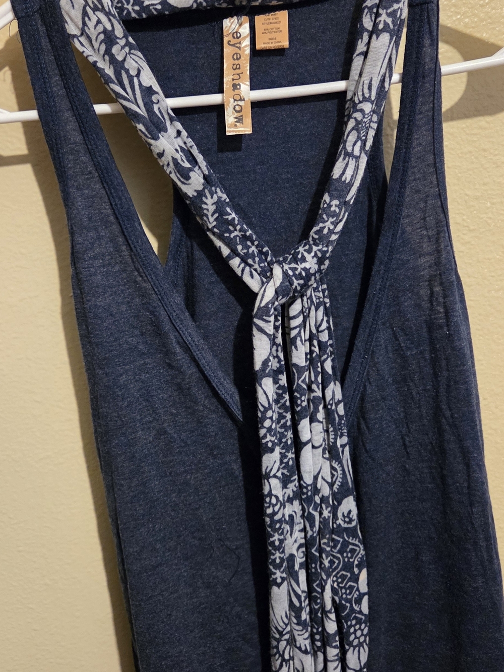 Eyeshadow Dark Navy Sleeveless Tank with Patterned Tie-Front Scarf